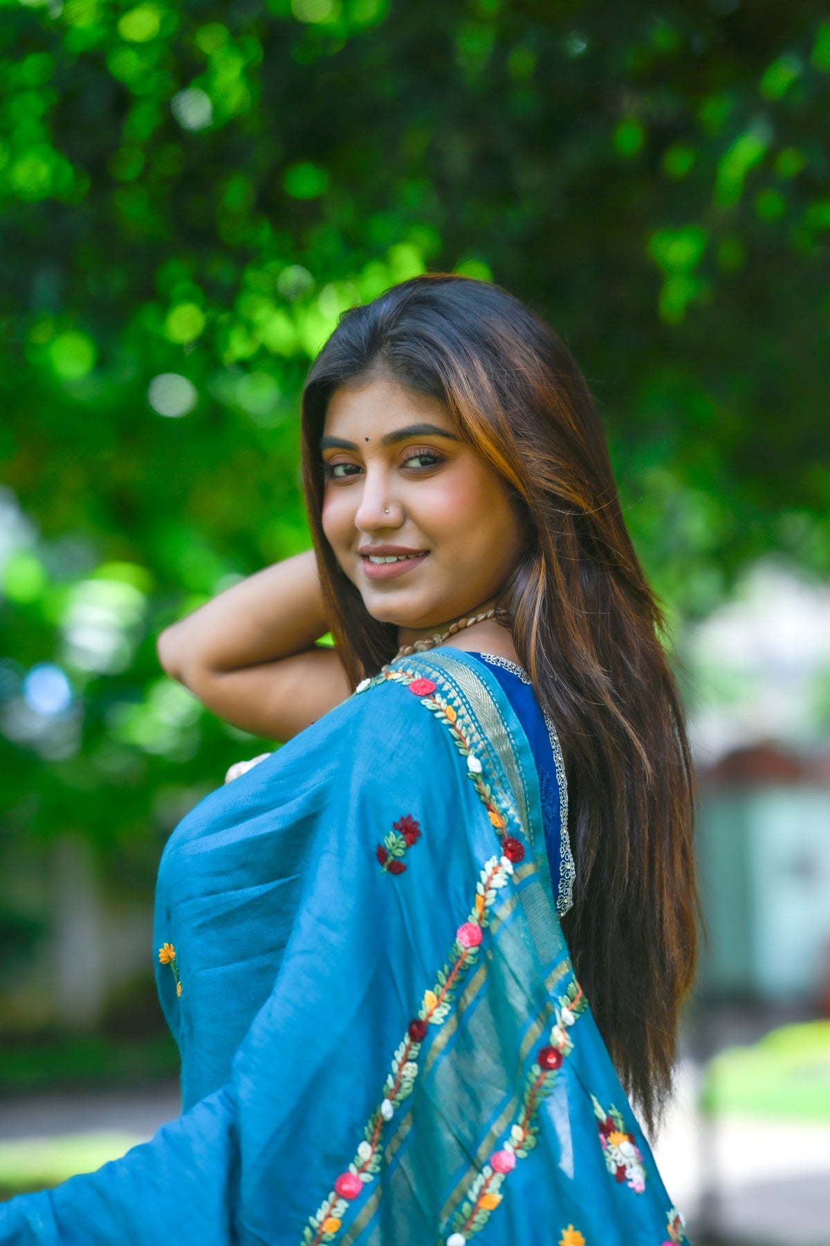 Ambara – Maheshwari Saree, Blue Multicolor