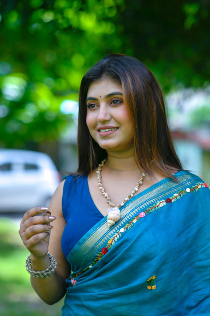 Ambara – Maheshwari Saree, Blue Multicolor