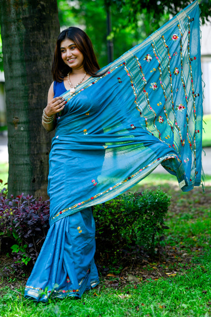 Ambara – Maheshwari Saree, Blue Multicolor