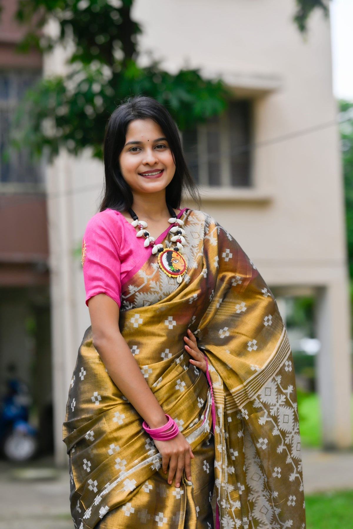 Chitralekha – Tissue Cotton Saree, Copper Gold