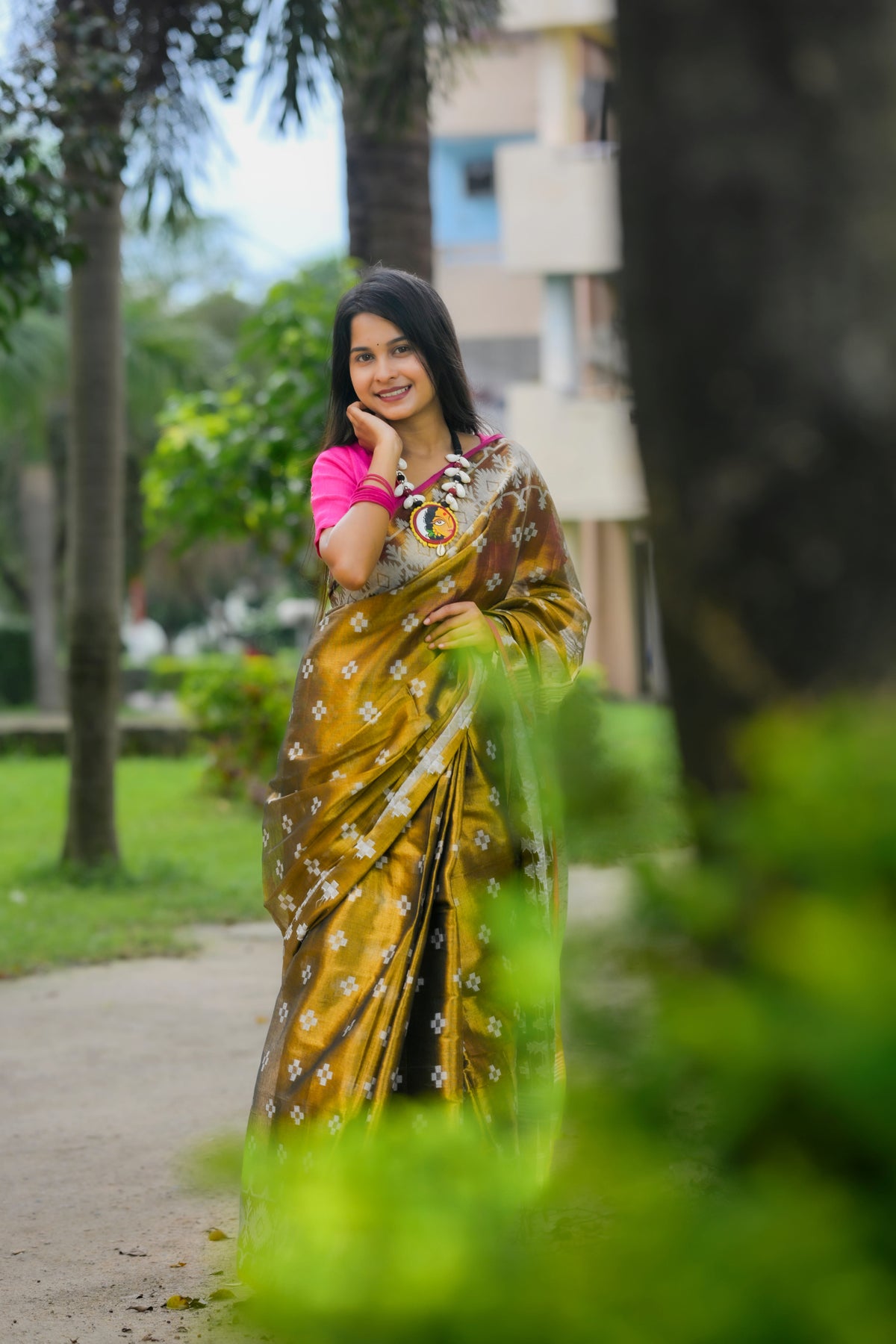 Chitralekha – Tissue Cotton Saree, Copper Gold