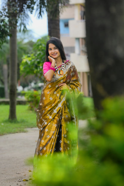 Chitralekha – Tissue Cotton Saree, Copper Gold