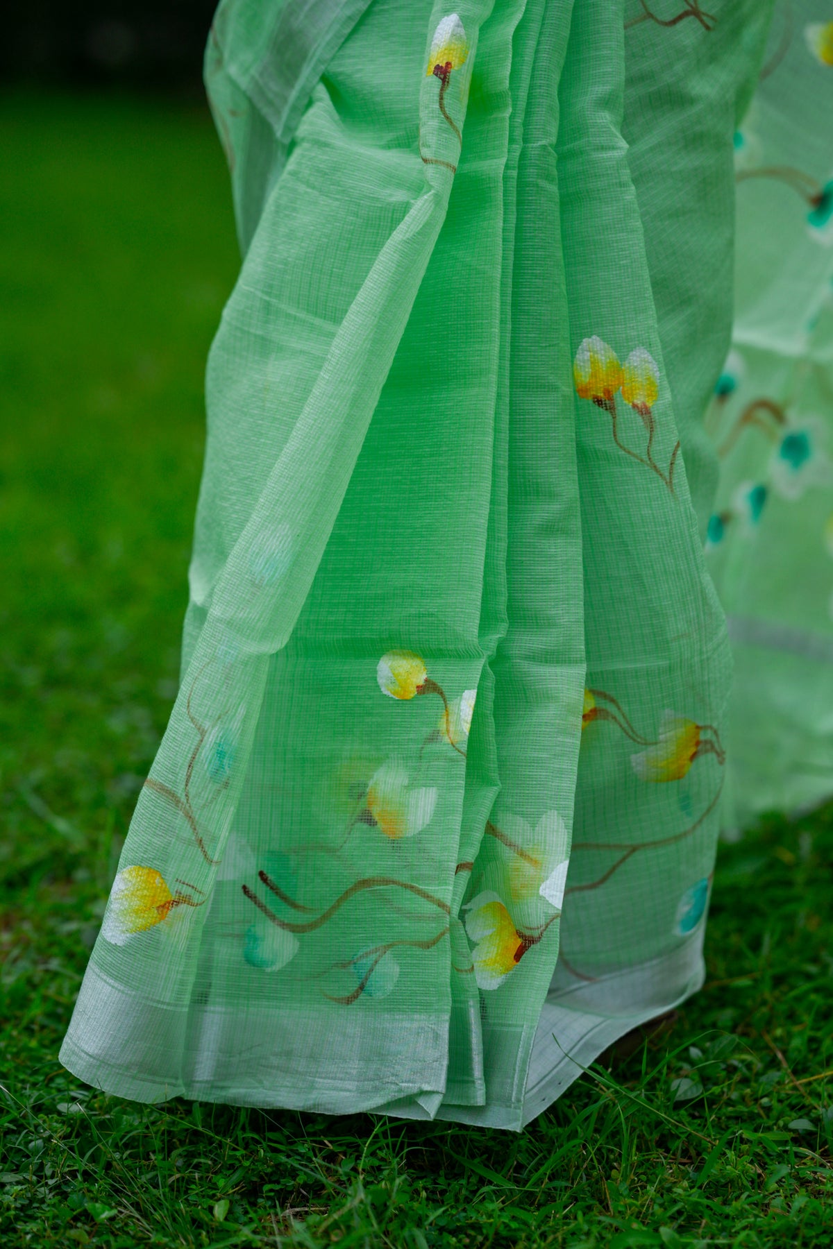 Komala – Kota Doria Saree, Mint Green Multicolor