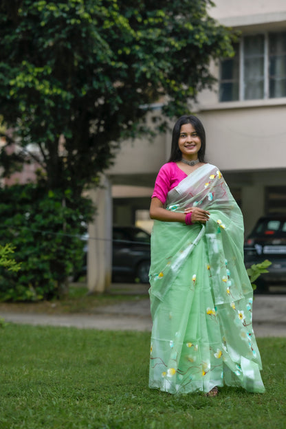 Komala – Kota Doria Saree, Mint Green Multicolor