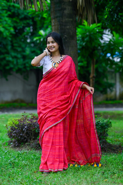 Ranjana – Kantha Stitch Saree, Pink Multicolor