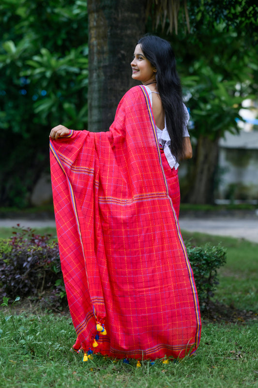 Ranjana – Kantha Stitch Saree, Pink Multicolor