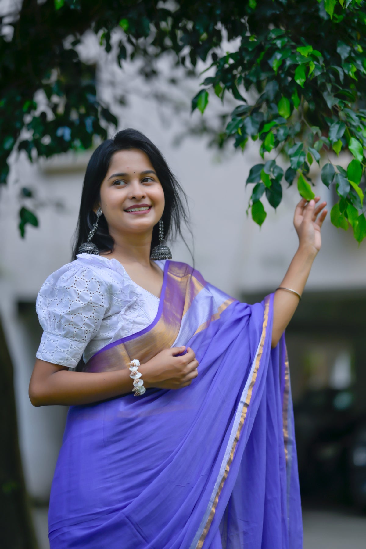 Ambuja – Mul Cotton Saree, Purple Silver Gold