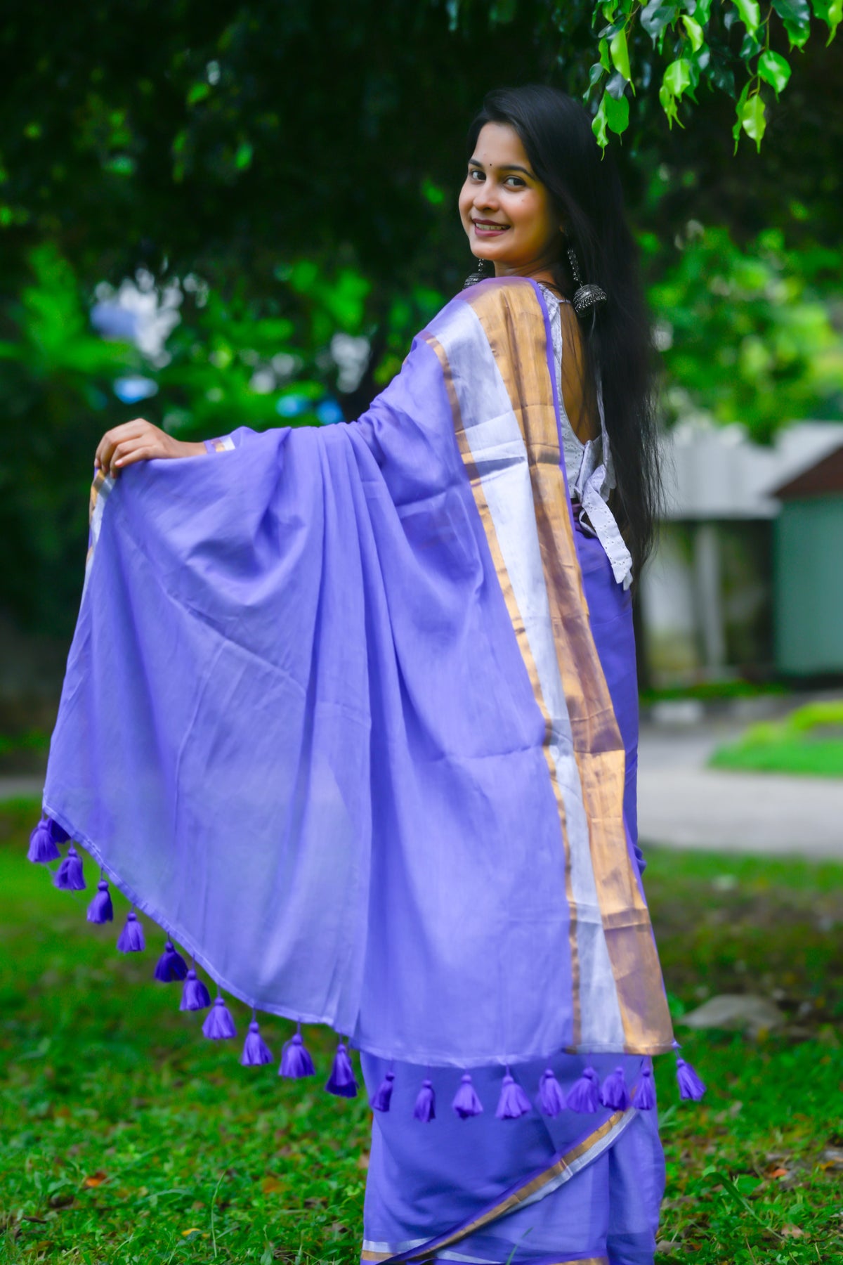 Ambuja – Mul Cotton Saree, Purple Silver Gold