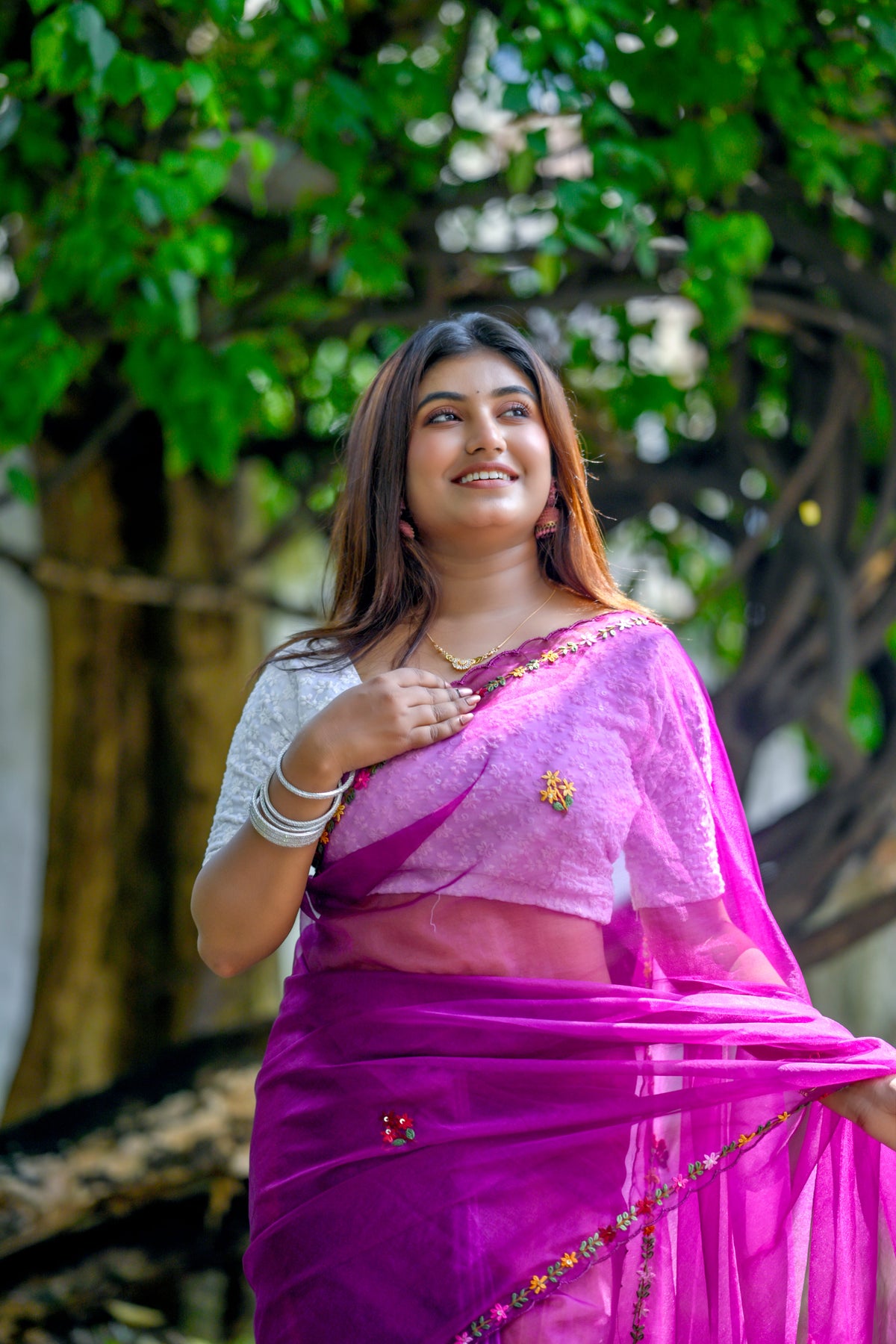 Rangbaha |Organza Floral Embroidered Saree – Purple Multicolor