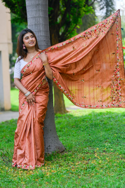 Tamra – Semi-Tussar Silk Saree, Rust Copper