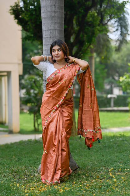 Tamra – Semi-Tussar Silk Saree, Rust Copper