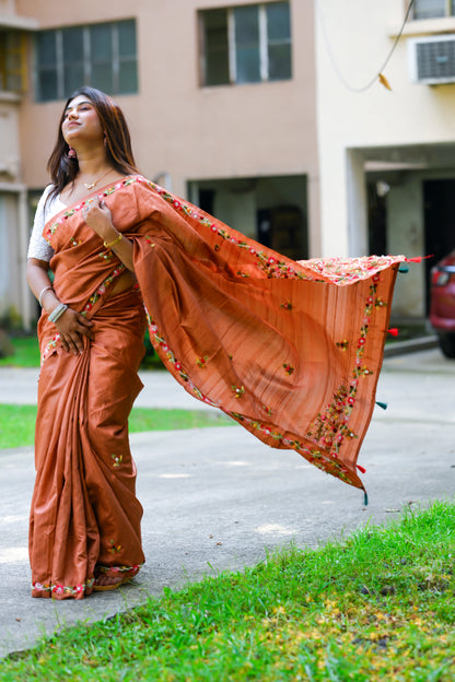 Tamra – Semi-Tussar Silk Saree, Rust Copper