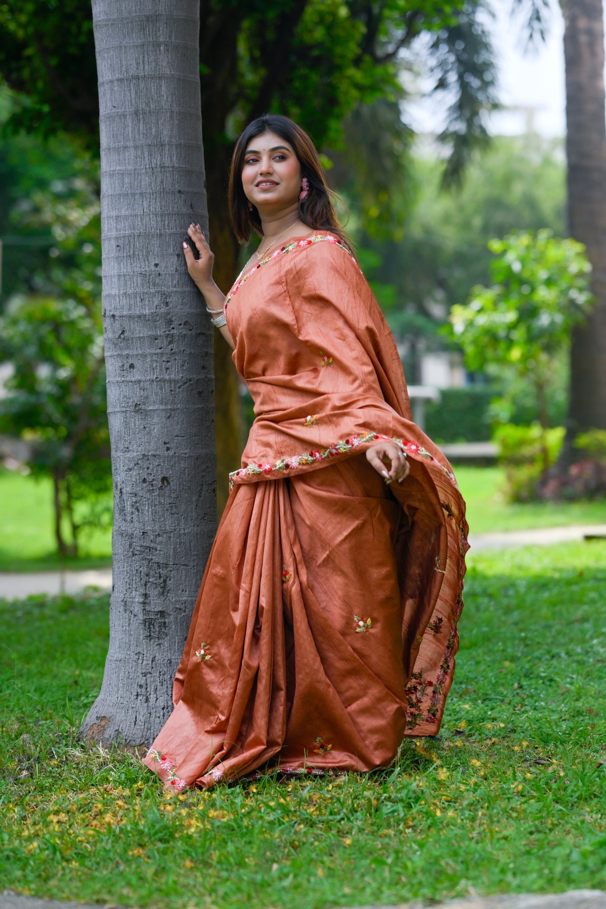 Tamra – Semi-Tussar Silk Saree, Rust Copper