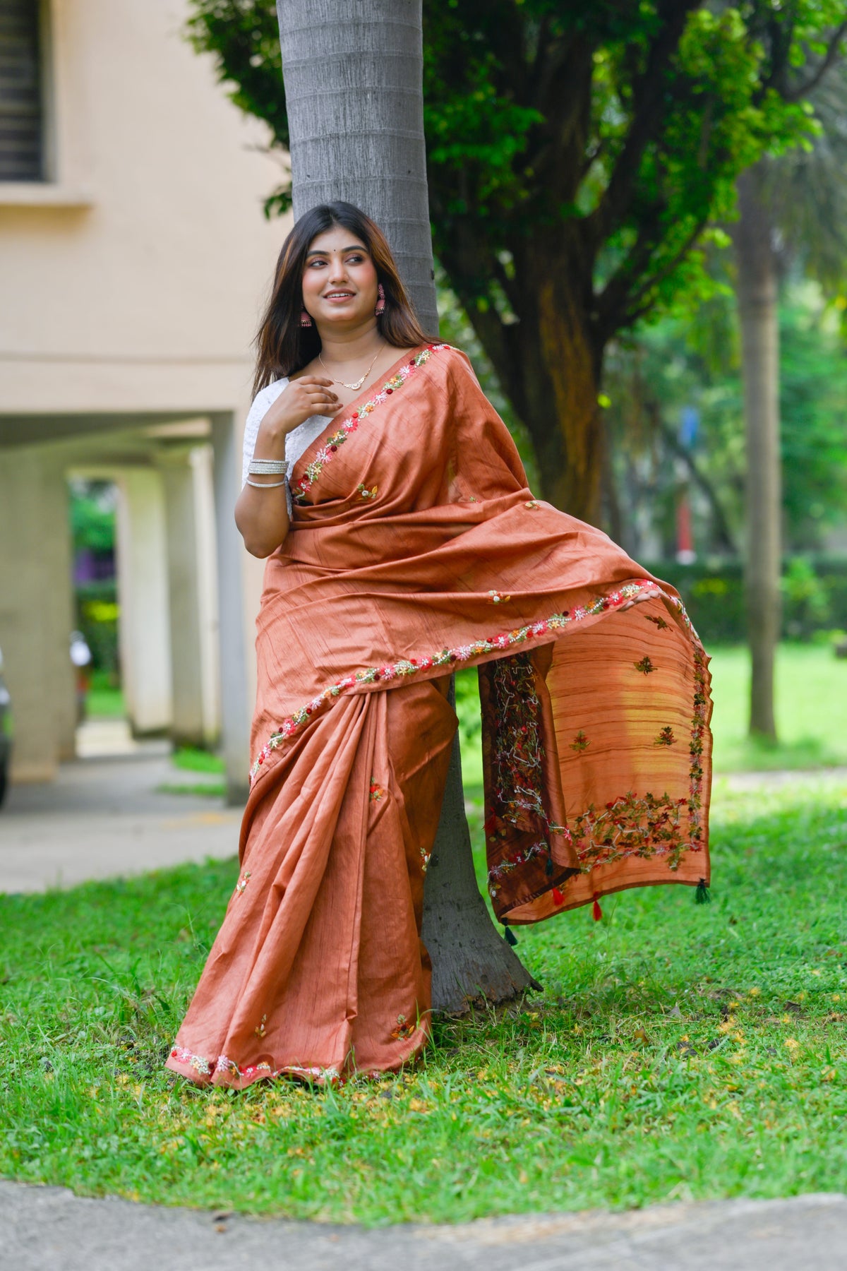 Tamra – Semi-Tussar Silk Saree, Rust Copper