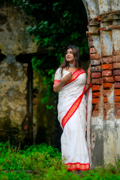 Shubhra – Rayon Silk Saree, White Gold