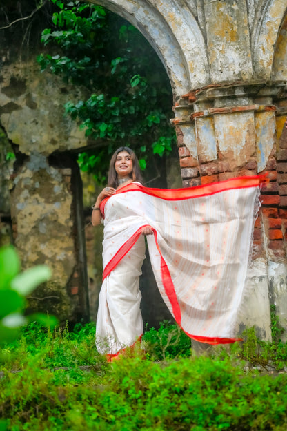Shubhra – Rayon Silk Saree, White Gold