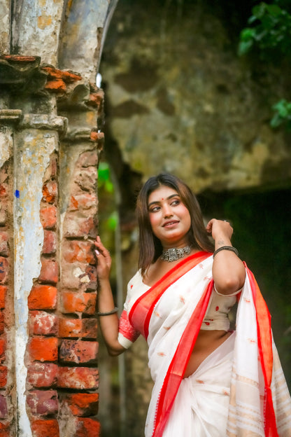 Shubhra – Rayon Silk Saree, White Gold