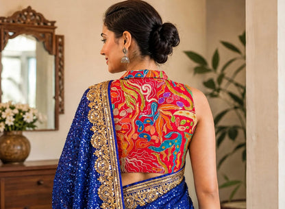 Sequin Embellished Crepe Blouse – Padded & Stretchable Fit – Red Multicolor